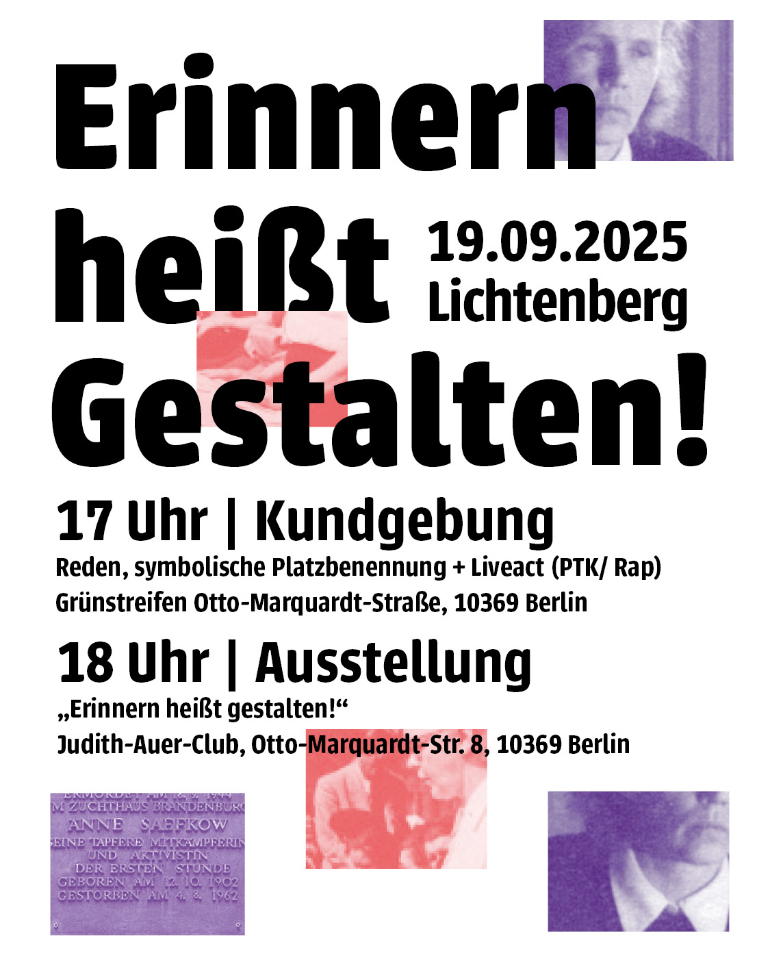 Erinnern heißt Gestalten! Kundgebung und Ausstellung